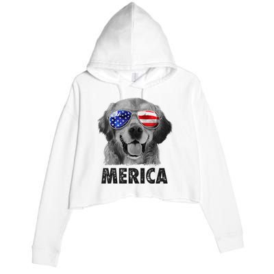 Golden Retriever 4th of July Merica American Flag Sunglasses Crop Fleece Hoodie