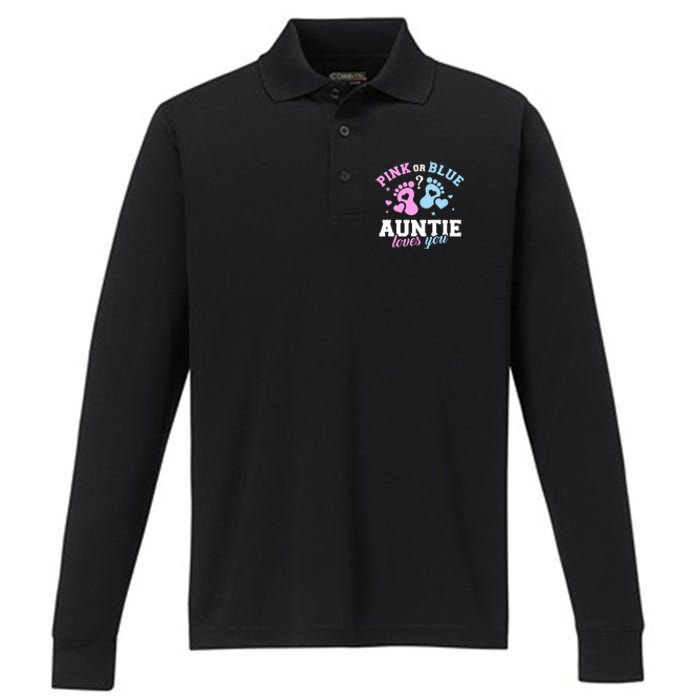 Gender Reveal Auntie Aunt TShirt Performance Long Sleeve Polo