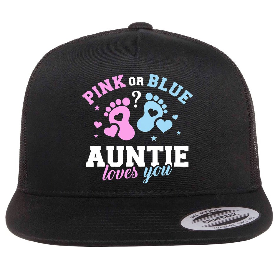 Gender Reveal Auntie Aunt TShirt Flat Bill Trucker Hat