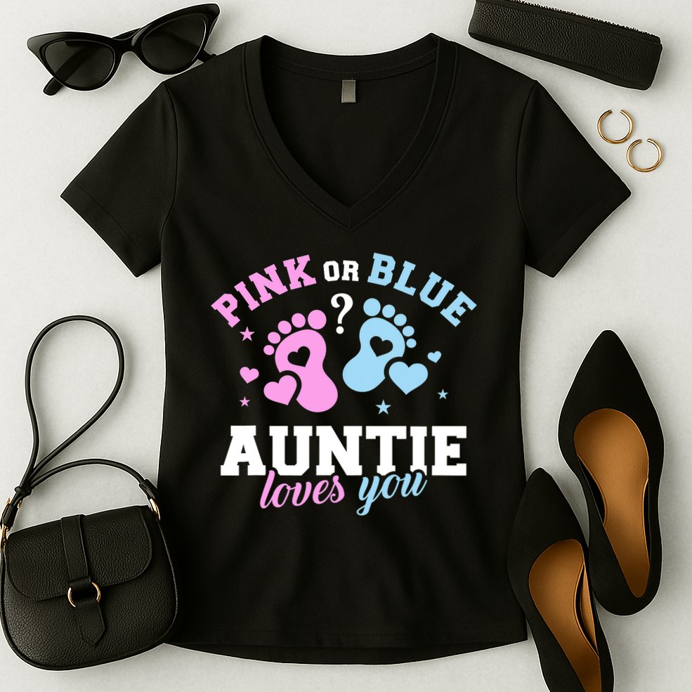 Gender Reveal Auntie Aunt TShirt Women's V-Neck T-Shirt