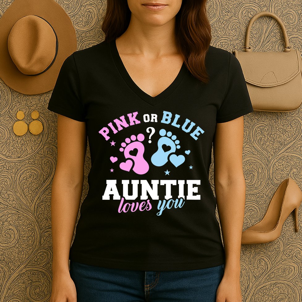 Gender Reveal Auntie Aunt TShirt Women's V-Neck T-Shirt