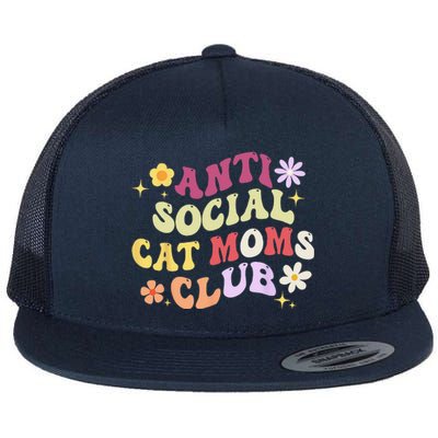 Groovy Retro Anti Social Cat Moms Club Mothers Day Tees Gift Flat Bill Trucker Hat