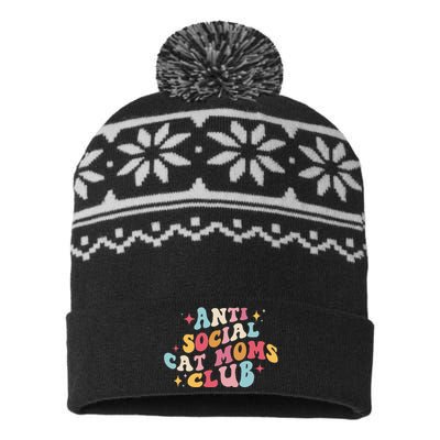 Groovy Retro Anti Social Cat Moms Club Mothers Day Tees USA-Made Snowflake Beanie