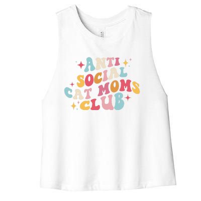 Groovy Retro Anti Social Cat Moms Club Mothers Day Tees Women's Racerback Cropped Tank