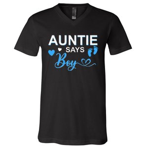 Gender reveal Auntie says matching family baby party V-Neck T-Shirt