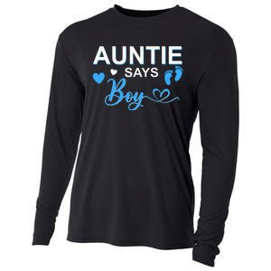 Gender reveal Auntie says matching family baby party Cooling Performance Long Sleeve Crew