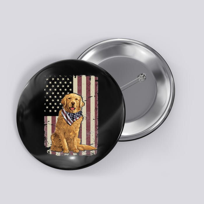 Golden Retriever American Flag Bandana 4th Of July Button