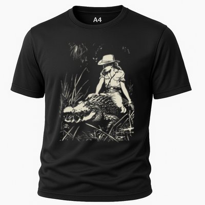 Girl Riding Alligator Weird Funny Florida Crocodile Meme Performance Shirt