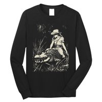 Girl Riding Alligator Weird Funny Florida Crocodile Meme Long Sleeve Shirt