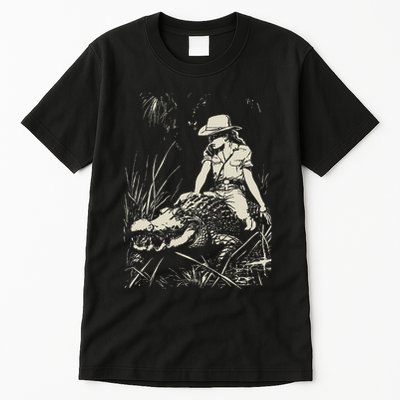 Girl Riding Alligator Weird Funny Florida Crocodile Meme Tall T-Shirt