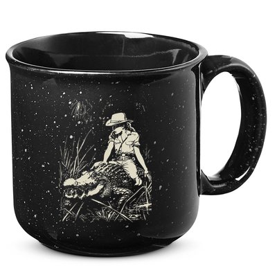 Girl Riding Alligator Weird Funny Florida Crocodile Meme 15oz Campfire Ceramic Mug