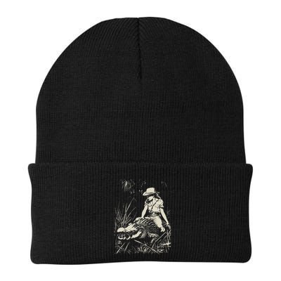 Girl Riding Alligator Weird Funny Florida Crocodile Meme Beanie