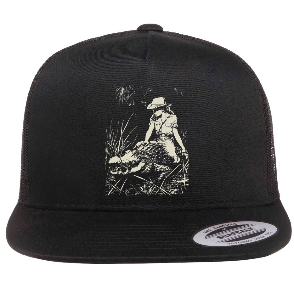 Girl Riding Alligator Weird Funny Florida Crocodile Meme Flat Bill Trucker Hat