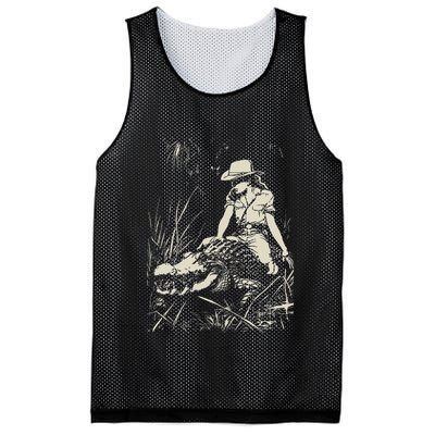 Girl Riding Alligator Weird Funny Florida Crocodile Meme Mesh Reversible Basketball Jersey Tank