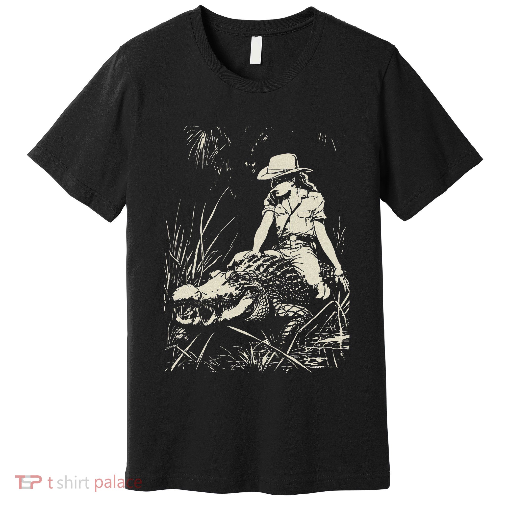 Girl Riding Alligator Weird Funny Florida Crocodile Meme Premium T-Shirt