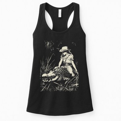 Girl Riding Alligator Weird Funny Florida Crocodile Meme Womens Tank Top