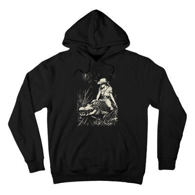 Girl Riding Alligator Weird Funny Florida Crocodile Meme Tall Hoodie
