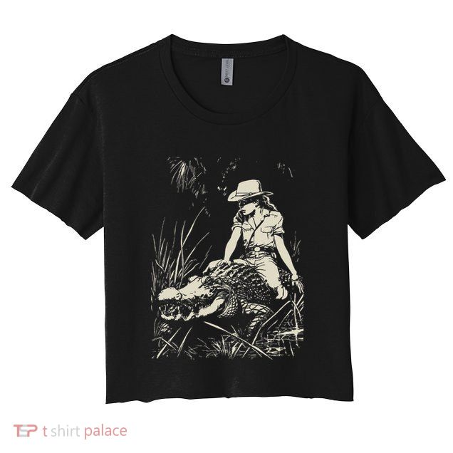 Girl Riding Alligator Weird Funny Florida Crocodile Meme Crop Top
