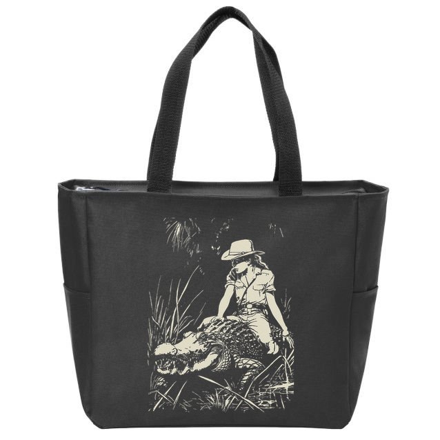 Girl Riding Alligator Weird Funny Florida Crocodile Meme Zip Tote Bag