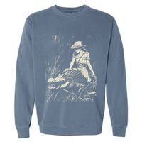 Girl Riding Alligator Weird Funny Florida Crocodile Meme Garment-Dyed Sweatshirt