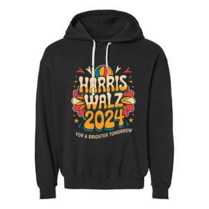 Groovy Retro Art For Kamala Harris 2024 Garment-Dyed Fleece Hoodie