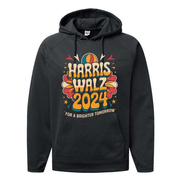 Groovy Retro Art For Kamala Harris 2024 Performance Fleece Hoodie