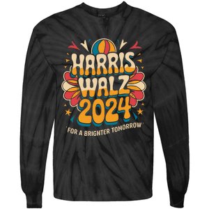 Groovy Retro Art For Kamala Harris 2024 Tie-Dye Long Sleeve Shirt