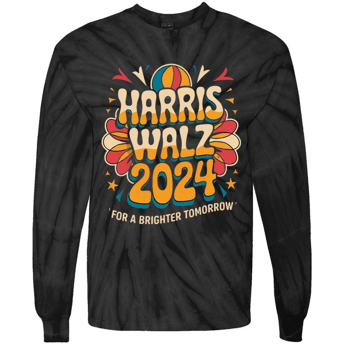 Groovy Retro Art For Kamala Harris 2024 Tie-Dye Long Sleeve Shirt