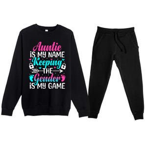 Gender Reveal Auntie Design For A Keeper Of The Gender Aunt Premium Crewneck Sweatsuit Set