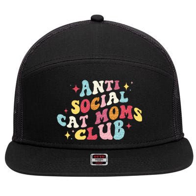 Groovy Retro Anti Social Cat Moms Club Mothers Day 7 Panel Mesh Trucker Snapback Hat