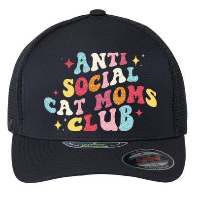 Groovy Retro Anti Social Cat Moms Club Mothers Day Flexfit Unipanel Trucker Cap