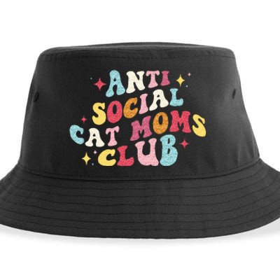 Groovy Retro Anti Social Cat Moms Club Mothers Day Sustainable Bucket Hat