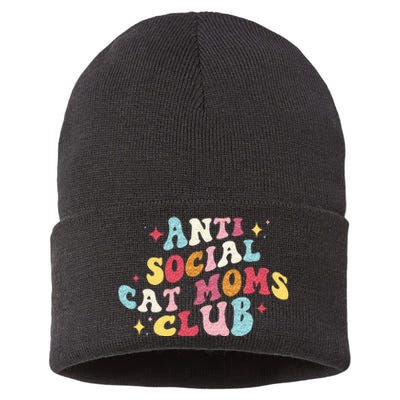 Groovy Retro Anti Social Cat Moms Club Mothers Day Sustainable Knit Beanie