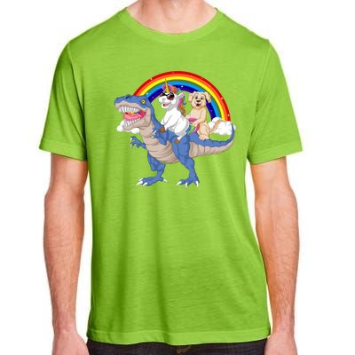 Golden Retriver And Unicorn Riding Dinosaur Adult ChromaSoft Performance T-Shirt