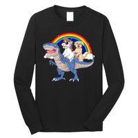 Golden Retriver And Unicorn Riding Dinosaur Long Sleeve Shirt