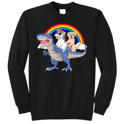 Golden Retriver And Unicorn Riding Dinosaur Sweatshirt