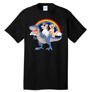 Golden Retriver And Unicorn Riding Dinosaur Tall T-Shirt