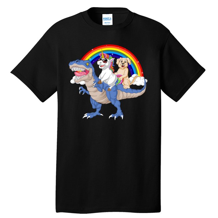 Golden Retriver And Unicorn Riding Dinosaur Tall T-Shirt