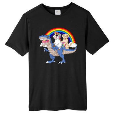 Golden Retriver And Unicorn Riding Dinosaur Tall Fusion ChromaSoft Performance T-Shirt