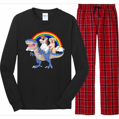 Golden Retriver And Unicorn Riding Dinosaur Long Sleeve Pajama Set