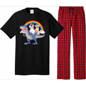 Golden Retriver And Unicorn Riding Dinosaur Pajama Set