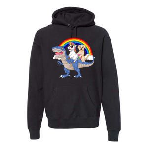 Golden Retriver And Unicorn Riding Dinosaur Premium Hoodie