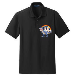 Golden Retriver And Unicorn Riding Dinosaur Dry Zone Grid Polo