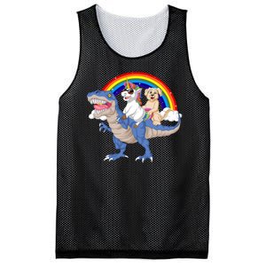 Golden Retriver And Unicorn Riding Dinosaur Mesh Reversible Basketball Jersey Tank