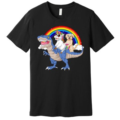 Golden Retriver And Unicorn Riding Dinosaur Premium T-Shirt