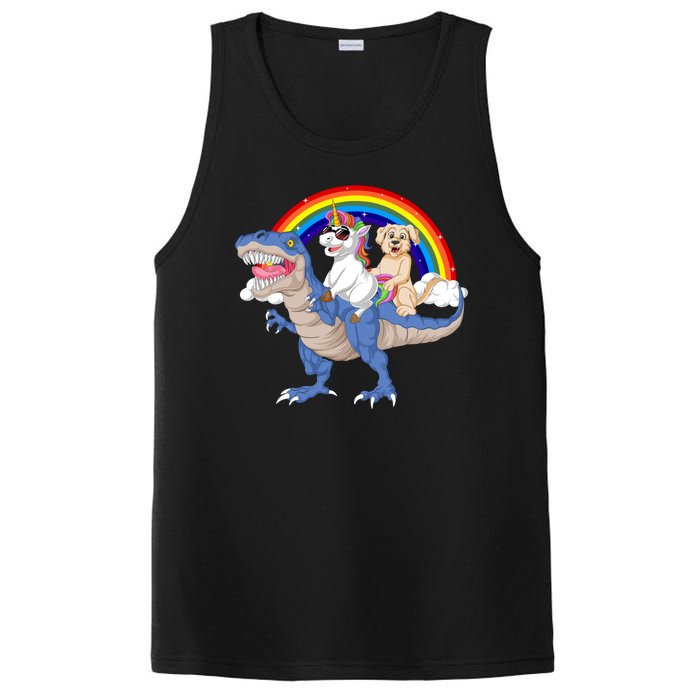 Golden Retriver And Unicorn Riding Dinosaur PosiCharge Competitor Tank