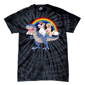 Golden Retriver And Unicorn Riding Dinosaur Tie-Dye T-Shirt