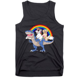 Golden Retriver And Unicorn Riding Dinosaur Tank Top