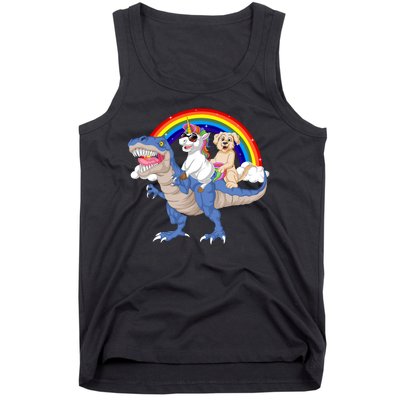 Golden Retriver And Unicorn Riding Dinosaur Tank Top