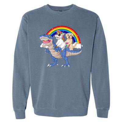 Golden Retriver And Unicorn Riding Dinosaur Garment-Dyed Sweatshirt